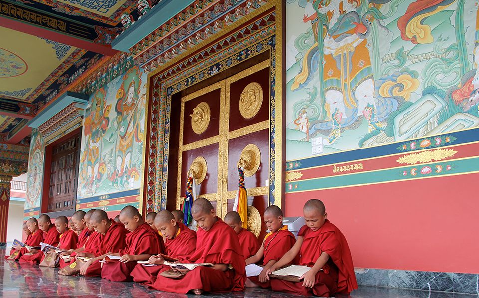 Buddhist Monks praying in Nepal